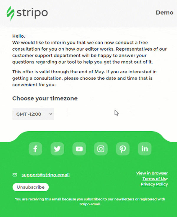 Reservar espacios y programar citas directamente en un correo electrónico interactivo Reservar espacios y programar citas directamente en un correo electrónico interactivo