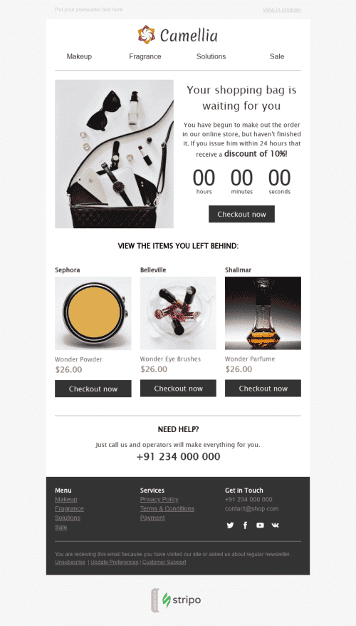 Abandoned Cart Email Template "Time to Buy" for Beauty & Personal Care industry mobile view