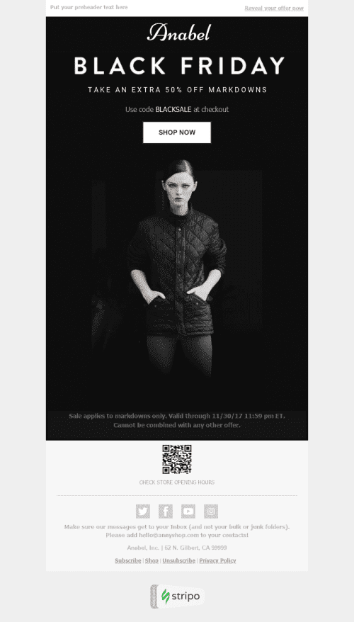 Black Friday Email Template "From Darkness" for Fashion industry mobile view