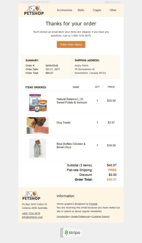 Thank You Email Template "Dog Food" for Pets industry mobile view