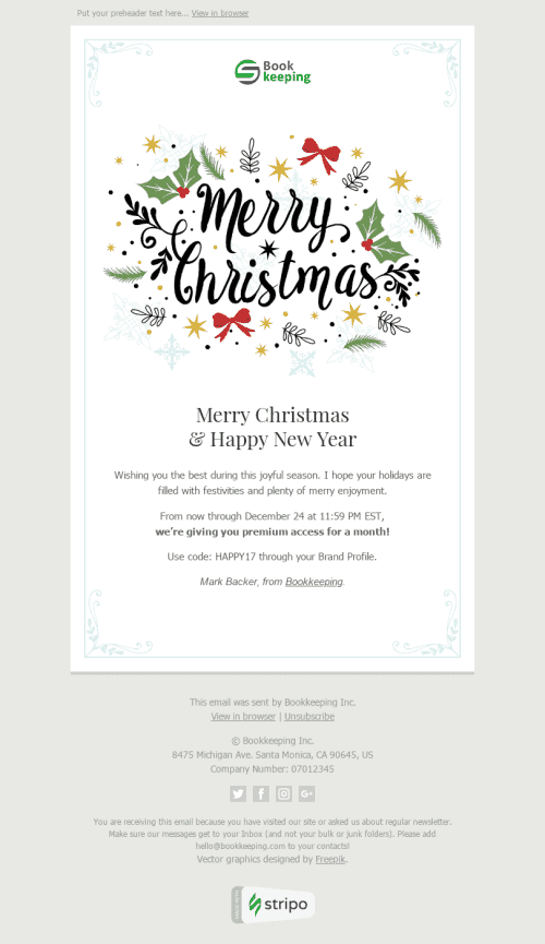Christmas Email Template "Sincere Congratulations" for Finance industry desktop view Christmas Email Template "Sincere Congratulations" for Finance industry desktop view