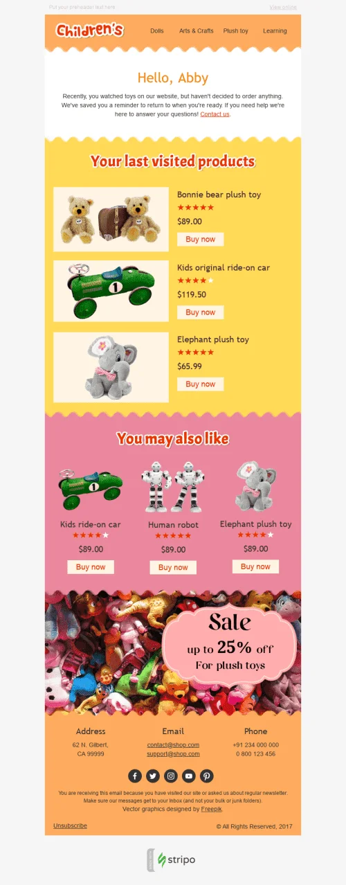 1566-Stripo-Children-Trigger-newsletter-Abandoned-Cart-Plush-World-email-web