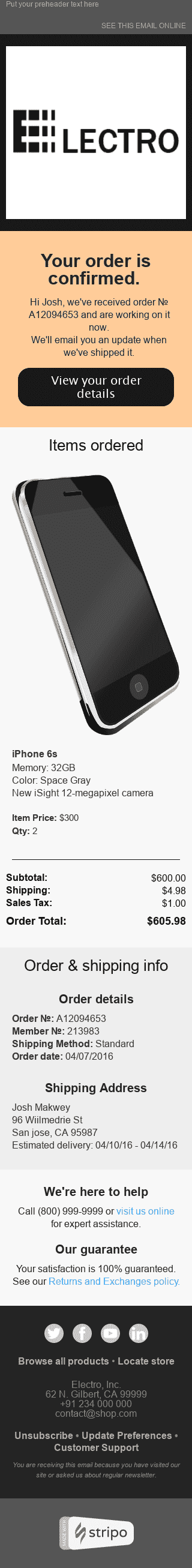 Confirmation Email Template "Limited Edition" for Gadgets industry mobile view Confirmation Email Template "Limited Edition" for Gadgets industry mobile view