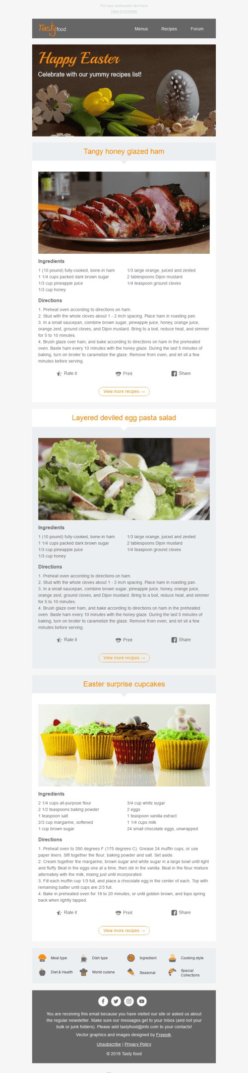Easter Email Template "Best Recipes" for Food industry desktop view Easter Email Template "Best Recipes" for Food industry desktop view