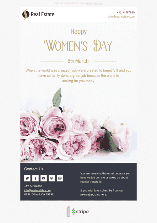 Women's Day Email Template "Gentle Roses" for Real Estate industry mobile view