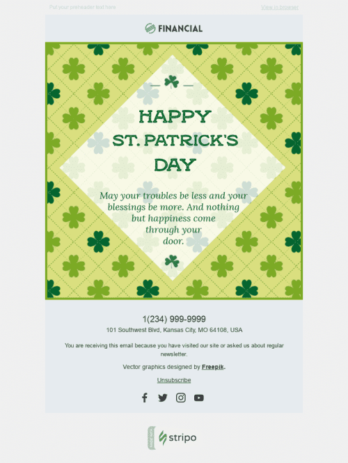 St. Patrick’s Day Email Template "Enchanted Time" for Finance industry mobile view