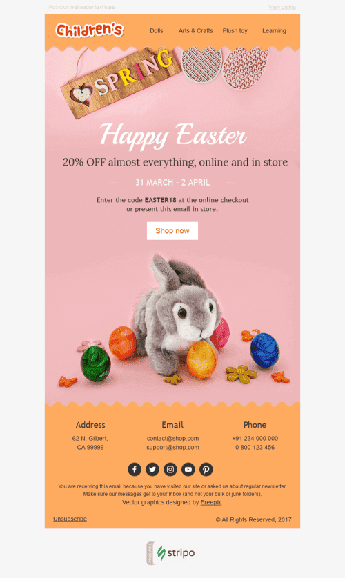 Easter Email Template "Cute Bunny" for Kids Goods industry desktop view Easter Email Template "Cute Bunny" for Kids Goods industry desktop view