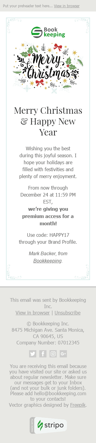 Christmas Email Template "Sincere Congratulations" for Finance industry mobile view Christmas Email Template "Sincere Congratulations" for Finance industry mobile view