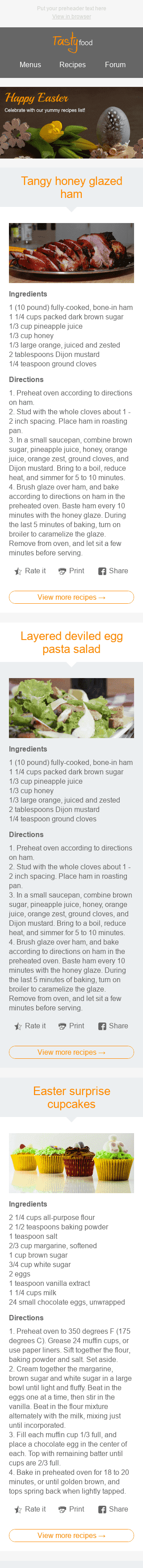 Easter Email Template "Best Recipes" for Food industry mobile view Easter Email Template "Best Recipes" for Food industry mobile view