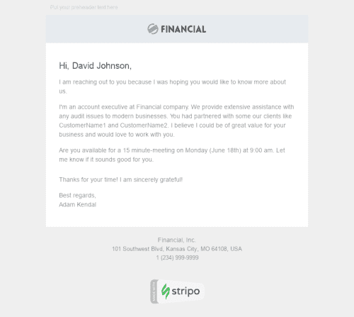 Cold Emails Email Template "New Partner" for Finance industry mobile view