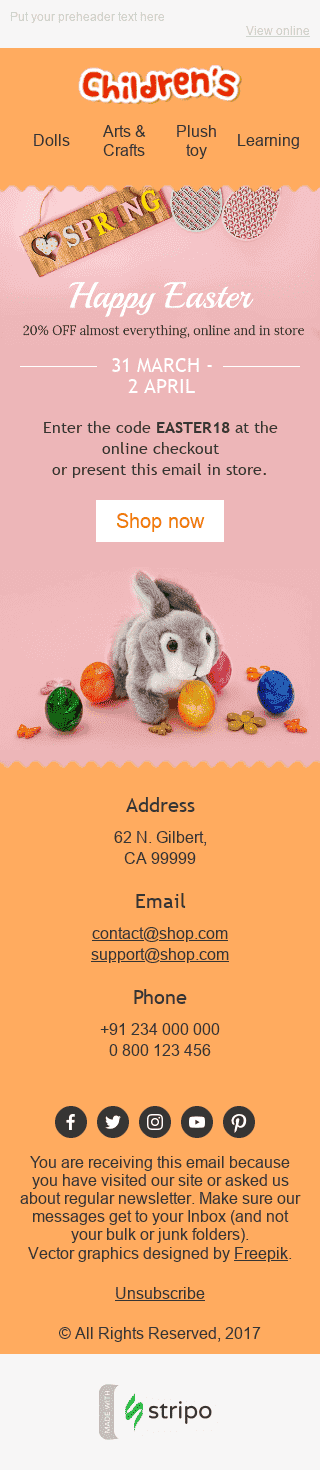 Easter Email Template "Cute Bunny" for Kids Goods industry mobile view Easter Email Template "Cute Bunny" for Kids Goods industry mobile view