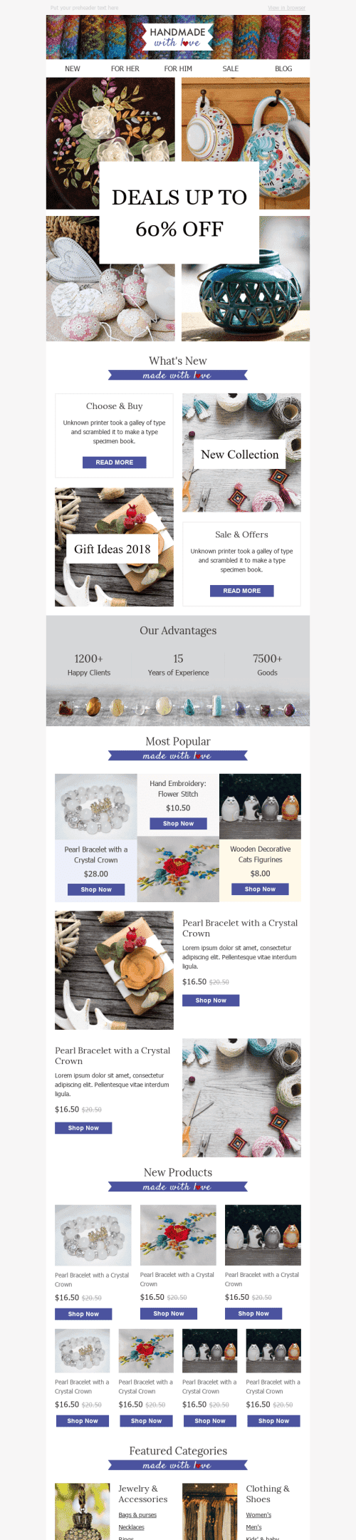 Promo Email Template "Made with Love" for Books & Presents & Stationery industry desktop view