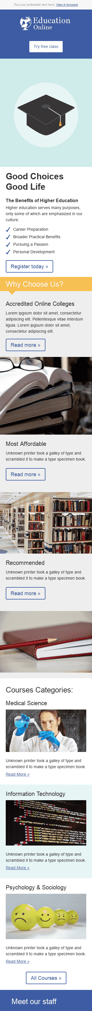 Promo Email Template "Good Choices" for Education industry mobile view Promo Email Template "Good Choices" for Education industry mobile view