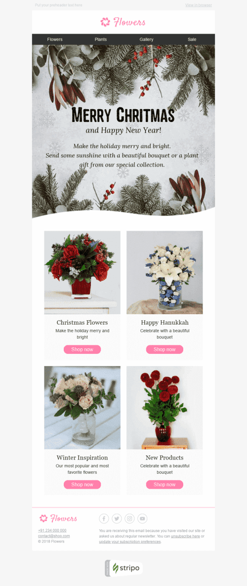 Christmas Email Template "Winter Inspiration" for Gifts & Flowers industry desktop view Christmas Email Template "Winter Inspiration" for Gifts & Flowers industry desktop view