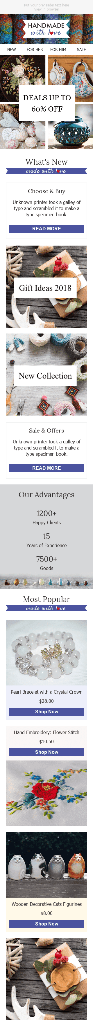 Promo Email Template "Made with Love" for Books & Presents & Stationery industry mobile view