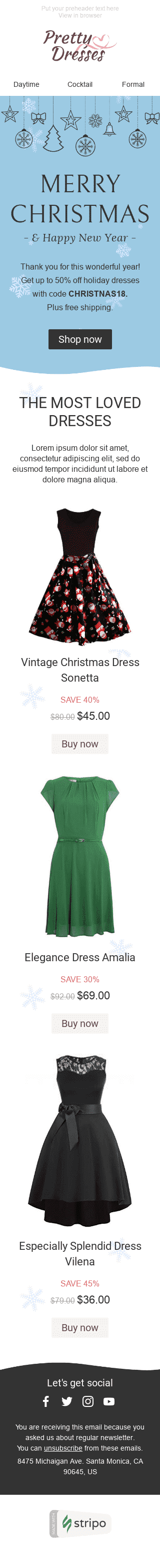 Christmas Email Template "Snowfall" for Fashion industry mobile view Christmas Email Template "Snowfall" for Fashion industry mobile view