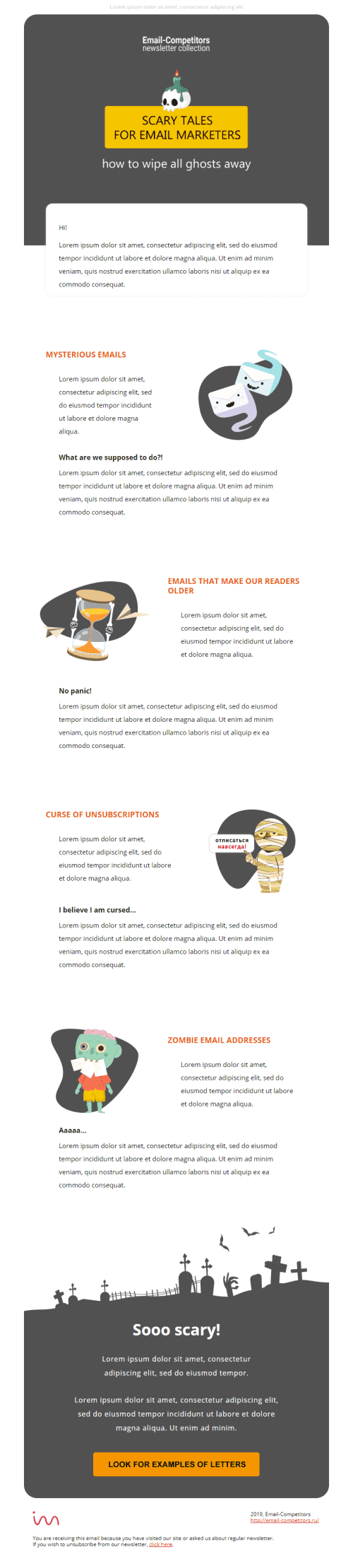 Halloween Email Template «Scary Stories In The Dark» for Publications & Blogging industry mobile view