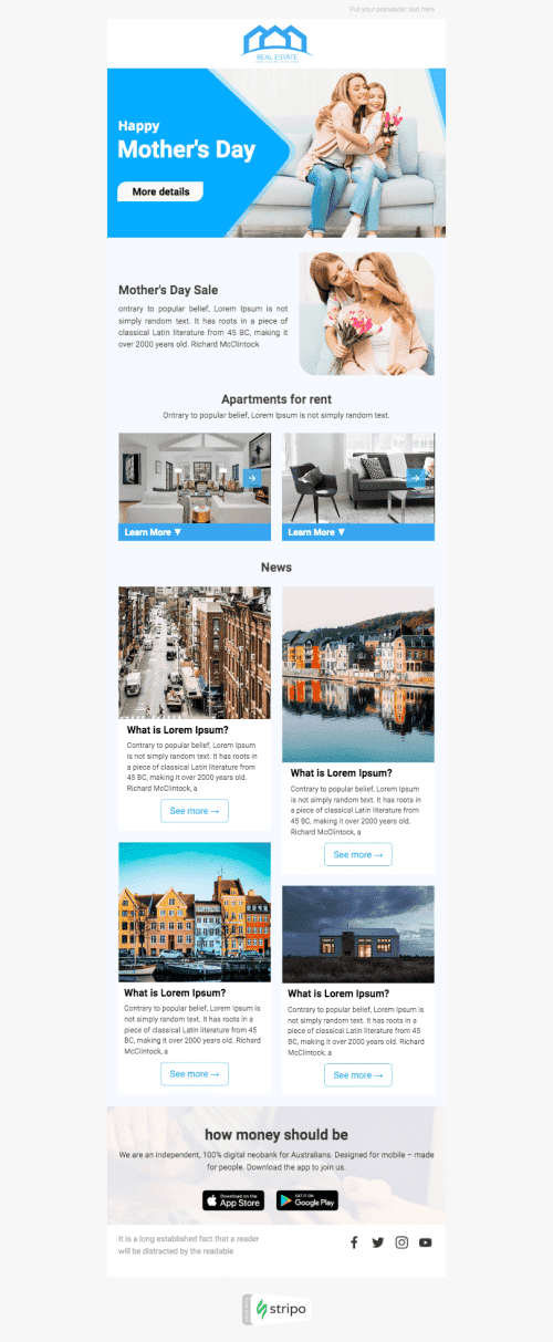 Mother’s Day Email Template «Mom's holiday» for Real Estate industry mobile view
