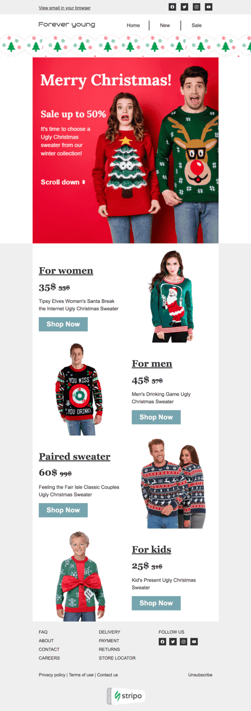 Christmas Email Template «Forever young» for Fashion industry desktop view
