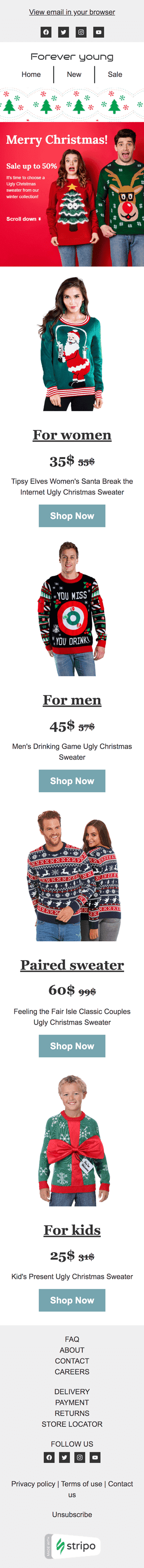 Christmas Email Template «Forever young» for Fashion industry mobile view