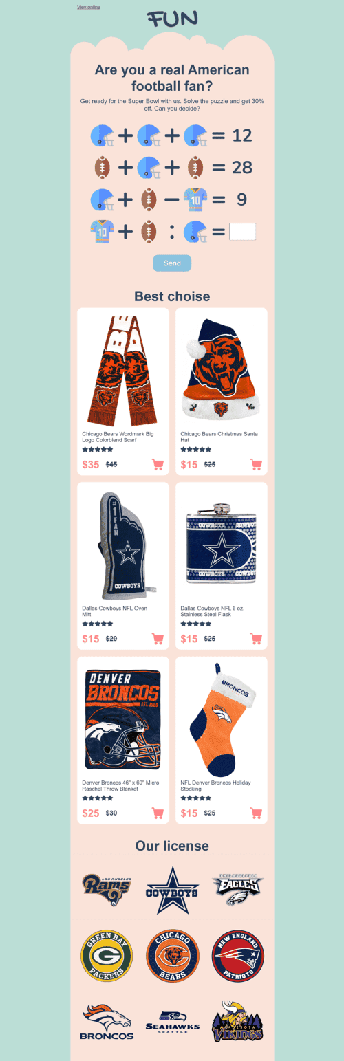 Super Bowl Email Template «Fun» for Sports industry mobile view