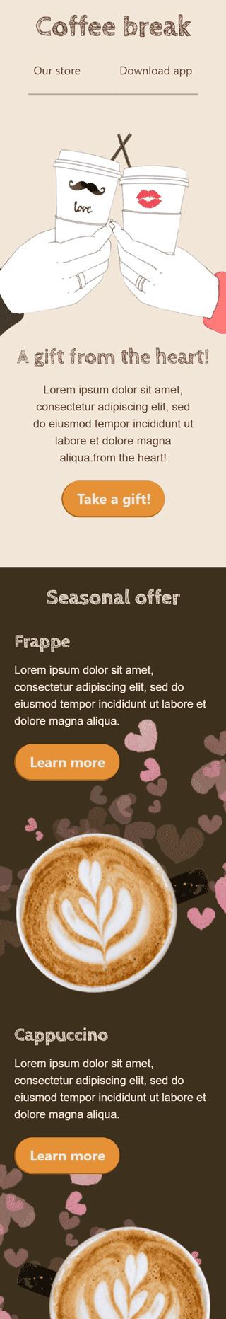 Valentine’s Day Email Template «Coffee Break» for Beverages industry mobile view Valentine’s Day Email Template «Coffee Break» for Beverages industry mobile view