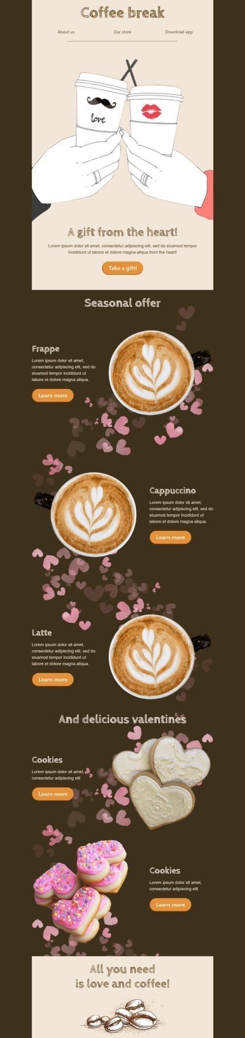Valentine’s Day Email Template «Coffee Break» for Beverages industry desktop view Valentine’s Day Email Template «Coffee Break» for Beverages industry desktop view