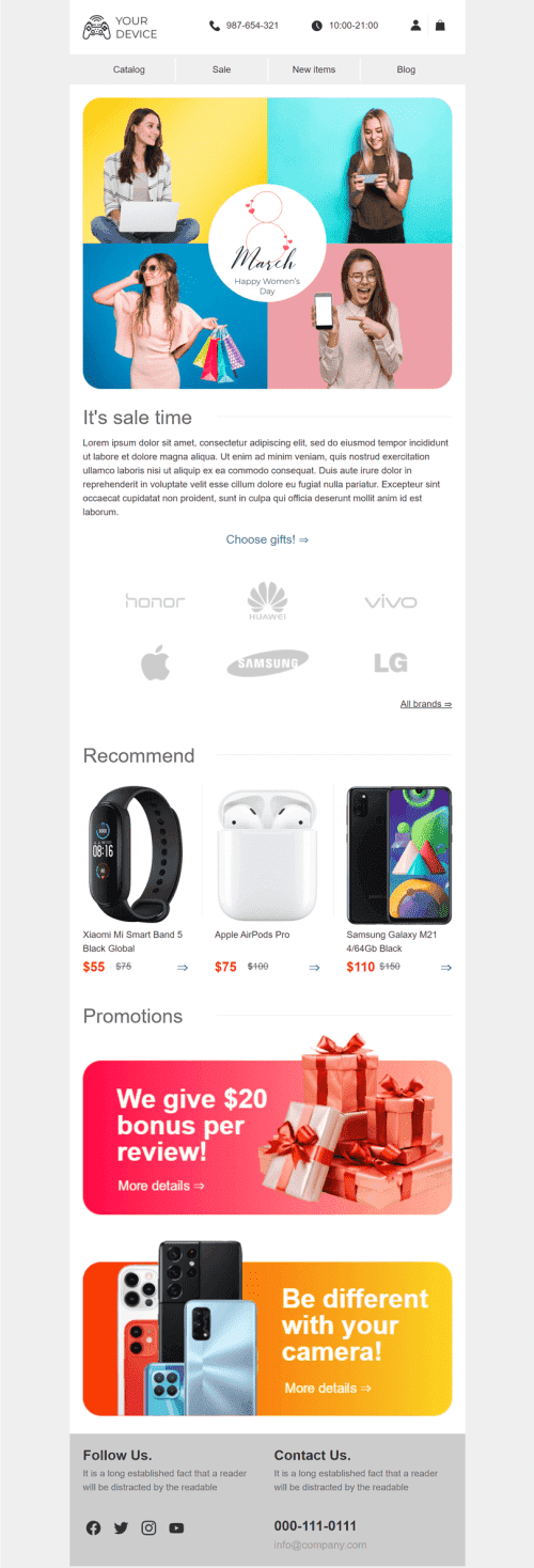 Women's Day Email Template «Your device» for Gadgets industry desktop view