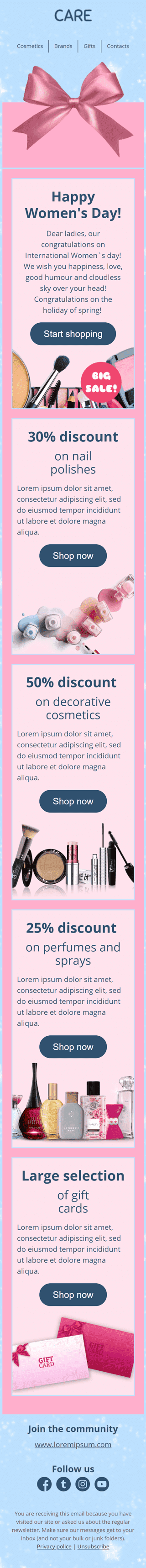 Women's Day Email Template "Gift box" for Beauty & Personal Care industry mobile view