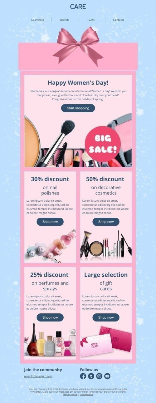 Women's Day Email Template "Gift box" for Beauty & Personal Care industry desktop view