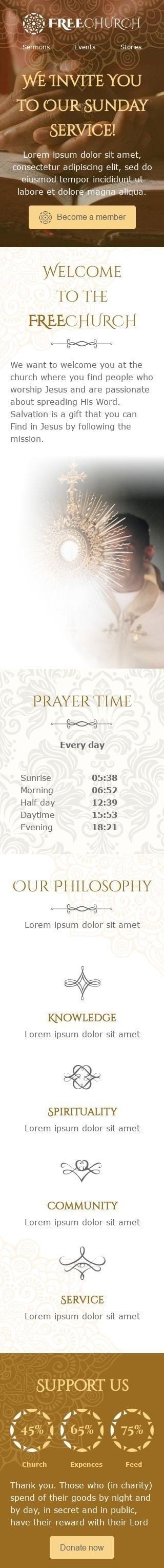 Promo Email Template «Sunday Service» for Church industry mobile view Promo Email Template «Sunday Service» for Church industry mobile view