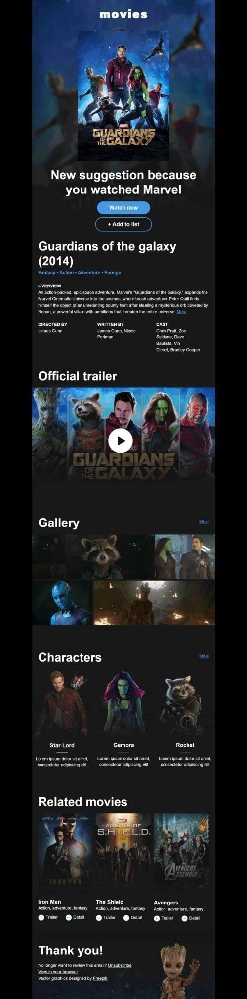 Promo Email Template "New suggestion" for Movies industry desktop view Promo Email Template "New suggestion" for Movies industry desktop view
