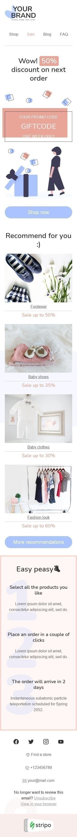 Retargeting Email Template «Gift code» for Fashion industry mobile view Retargeting Email Template «Gift code» for Fashion industry mobile view