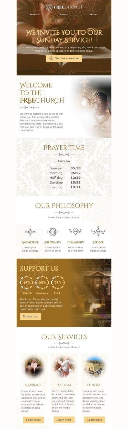 Promo Email Template «Sunday Service» for Church industry desktop view Promo Email Template «Sunday Service» for Church industry desktop view