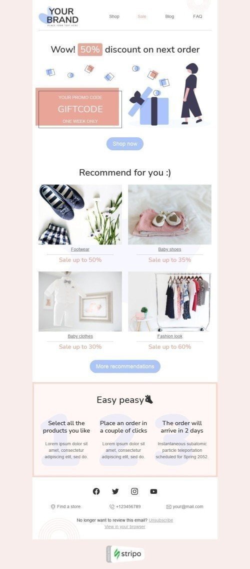Retargeting Email Template «Gift code» for Fashion industry desktop view Retargeting Email Template «Gift code» for Fashion industry desktop view
