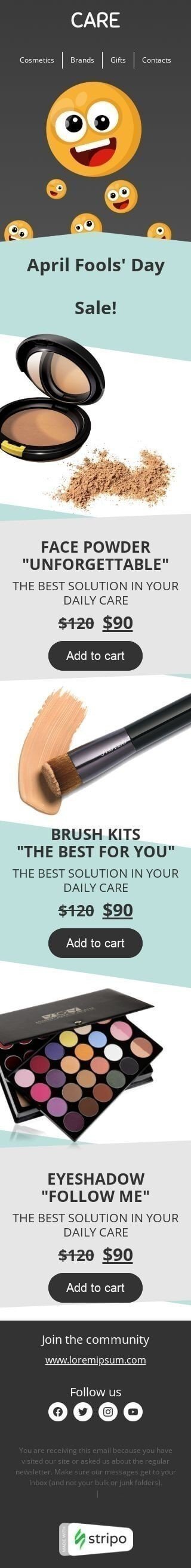April Fools' Day Email Template «April Fool's Day sale» for Beauty & Personal Care industry mobile view April Fools' Day Email Template «April Fool's Day sale» for Beauty & Personal Care industry mobile view
