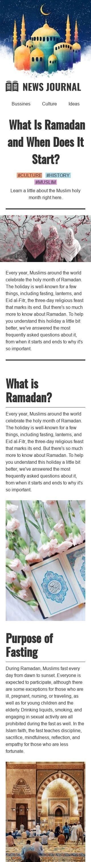 Ramadan Email Template «What is Ramadan» for Publications & Blogging industry mobile view