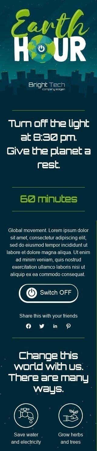 Earth Day Email Template «Earth hour» for Furniture, Interior & DIY industry mobile view Earth Day Email Template «Earth hour» for Furniture, Interior & DIY industry mobile view