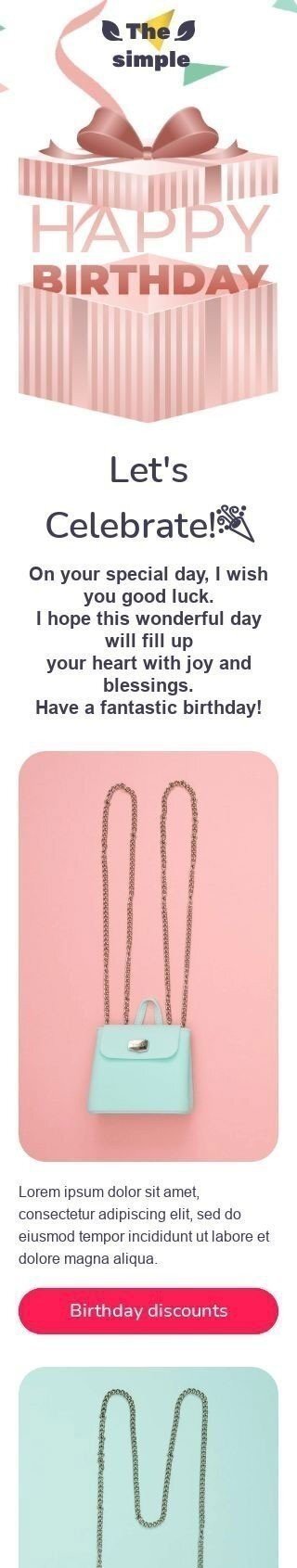 Birthday Email Template «Let's celebrate» for Fashion industry mobile view Birthday Email Template «Let's celebrate» for Fashion industry mobile view