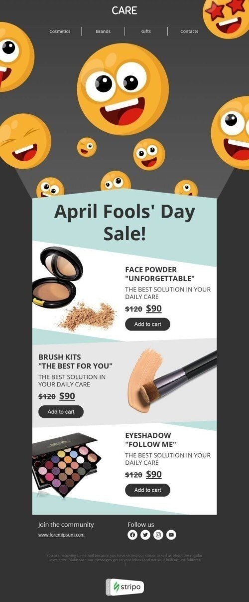 April Fools' Day Email Template «April Fool's Day sale» for Beauty & Personal Care industry desktop view April Fools' Day Email Template «April Fool's Day sale» for Beauty & Personal Care industry desktop view
