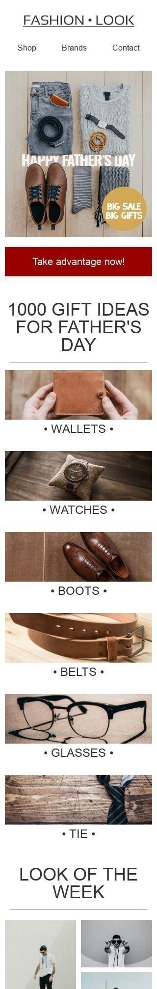 Father’s Day Email Template «Accessories for men» for Fashion industry mobile view Father’s Day Email Template «Accessories for men» for Fashion industry mobile view