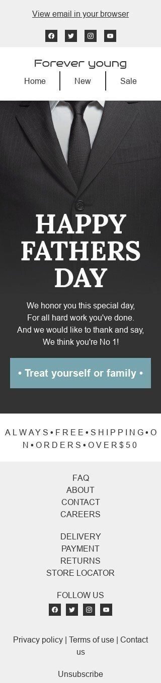 Father’s Day Email Template «Men's suit» for Fashion industry mobile view Father’s Day Email Template «Men's suit» for Fashion industry mobile view