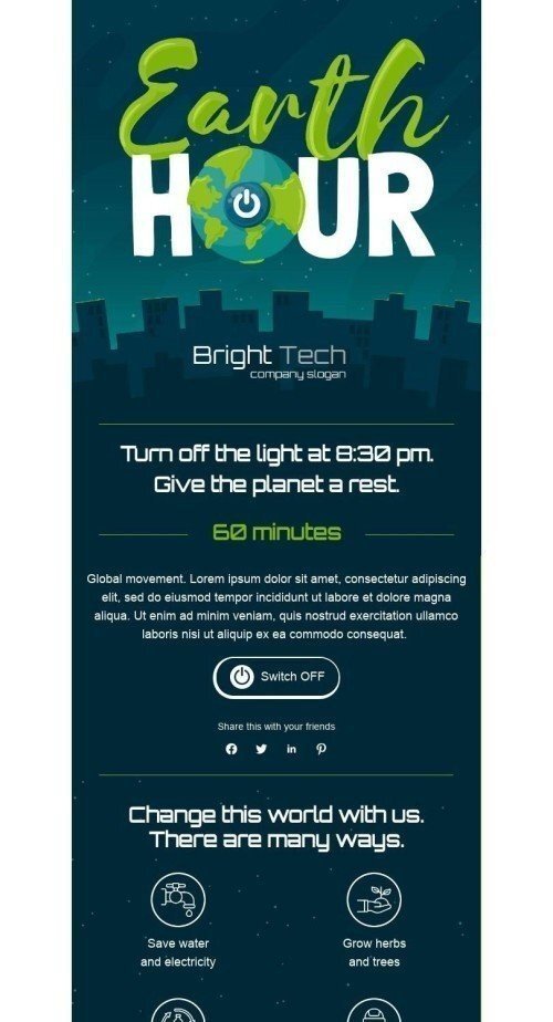 Earth Day Email Template «Earth hour» for Furniture, Interior & DIY industry desktop view Earth Day Email Template «Earth hour» for Furniture, Interior & DIY industry desktop view