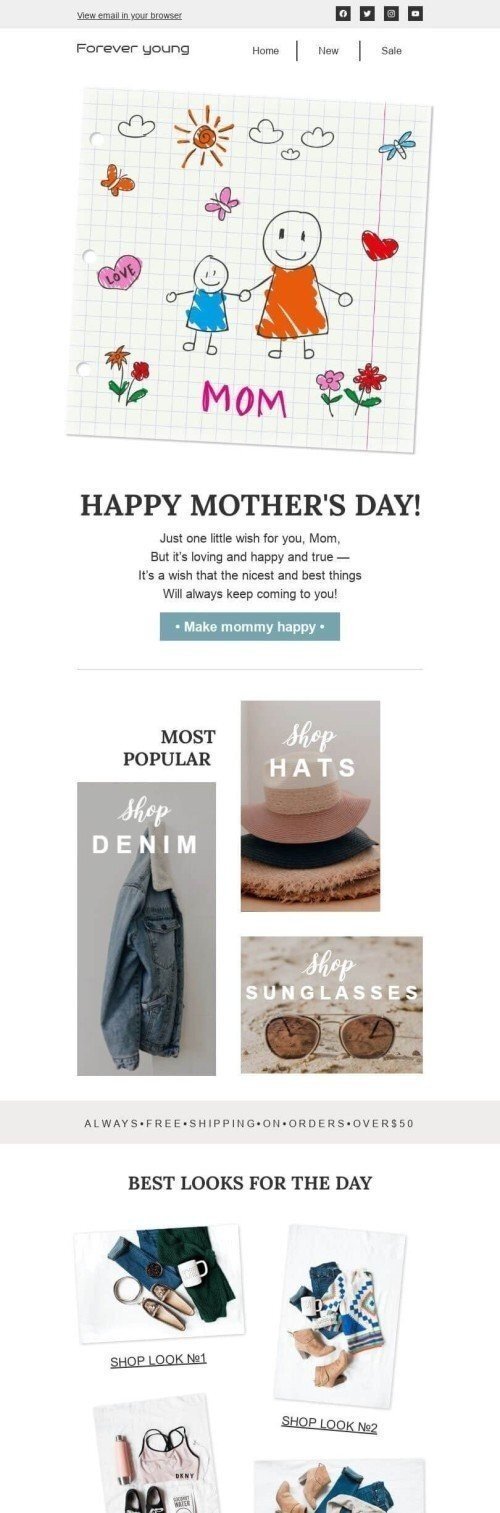 Mother’s Day Email Template «Childhood memory» for Fashion industry desktop view Mother’s Day Email Template «Childhood memory» for Fashion industry desktop view