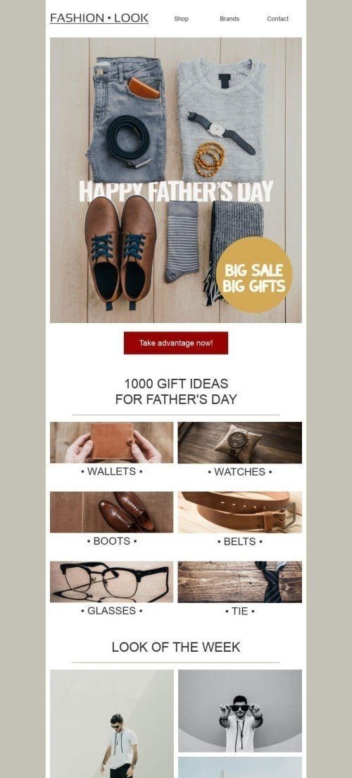 Father’s Day Email Template «Accessories for men» for Fashion industry desktop view Father’s Day Email Template «Accessories for men» for Fashion industry desktop view