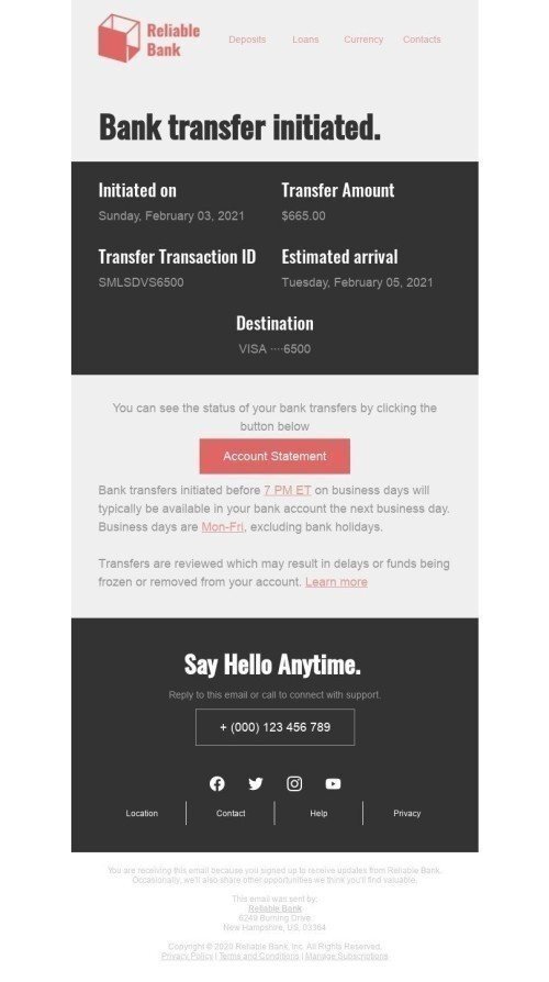 Bank transfer initiated Email Template by Stripo.email