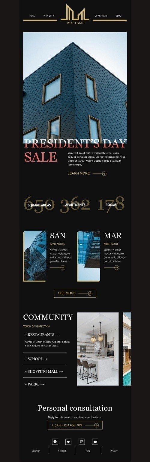Presidents' Day Email Template «Modern way of living» for Real Estate industry mobile view