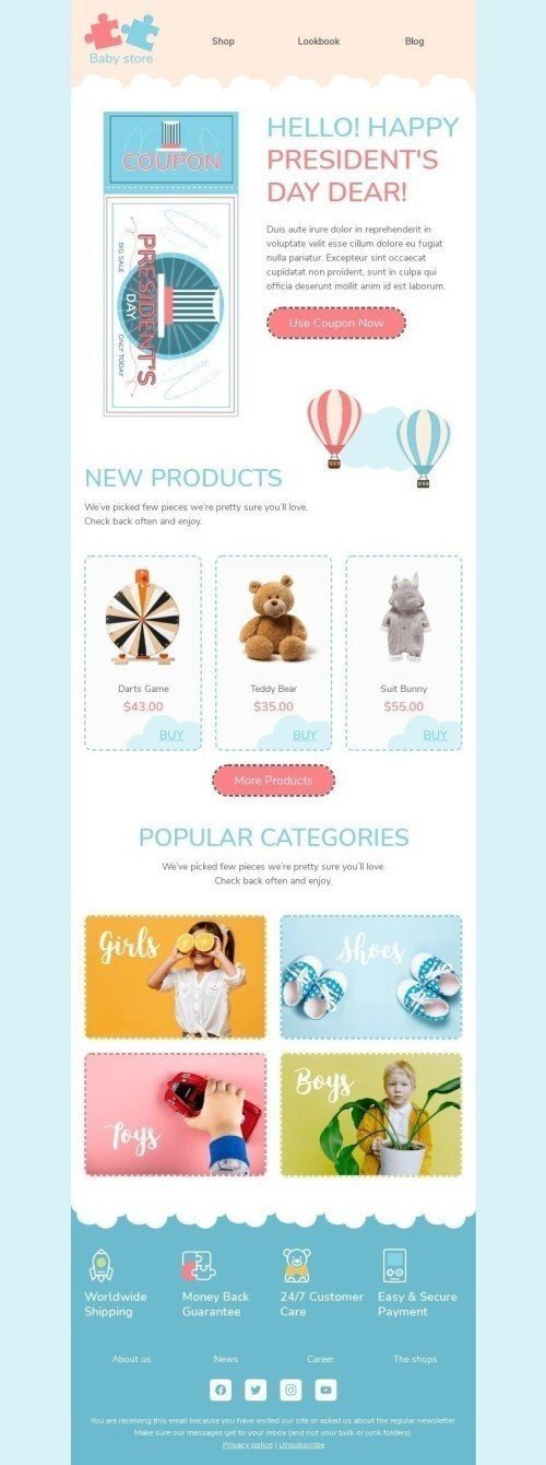 Presidents' Day Email Template «Presidents Day Coupon» for Kids Goods industry mobile view