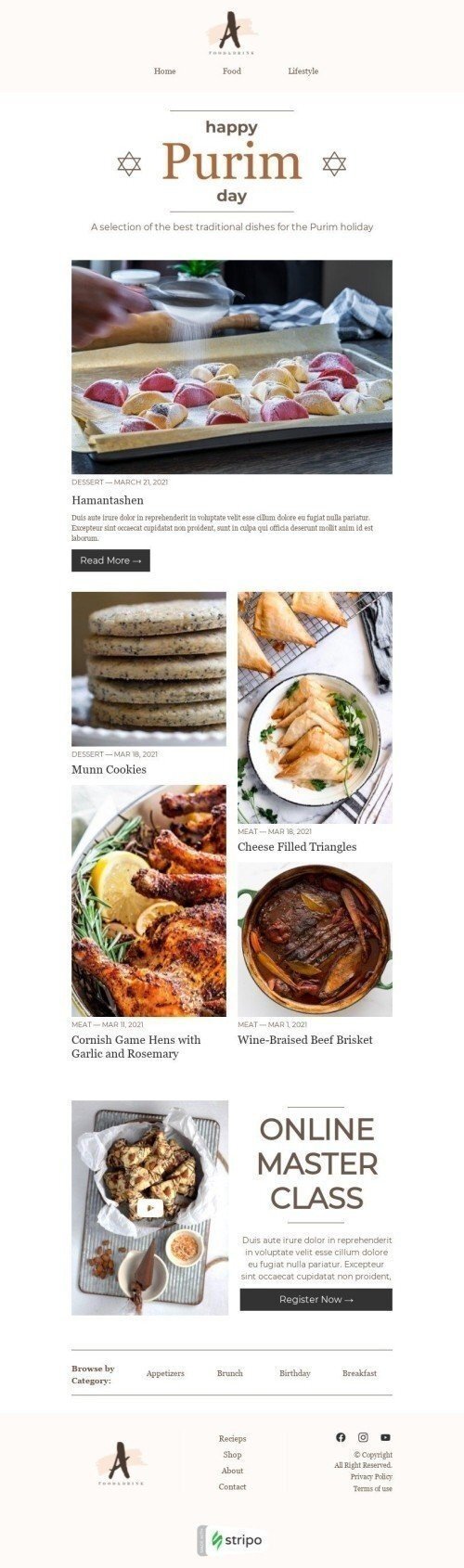 Purim Email Template «Purim holiday» for Publications & Blogging industry mobile view