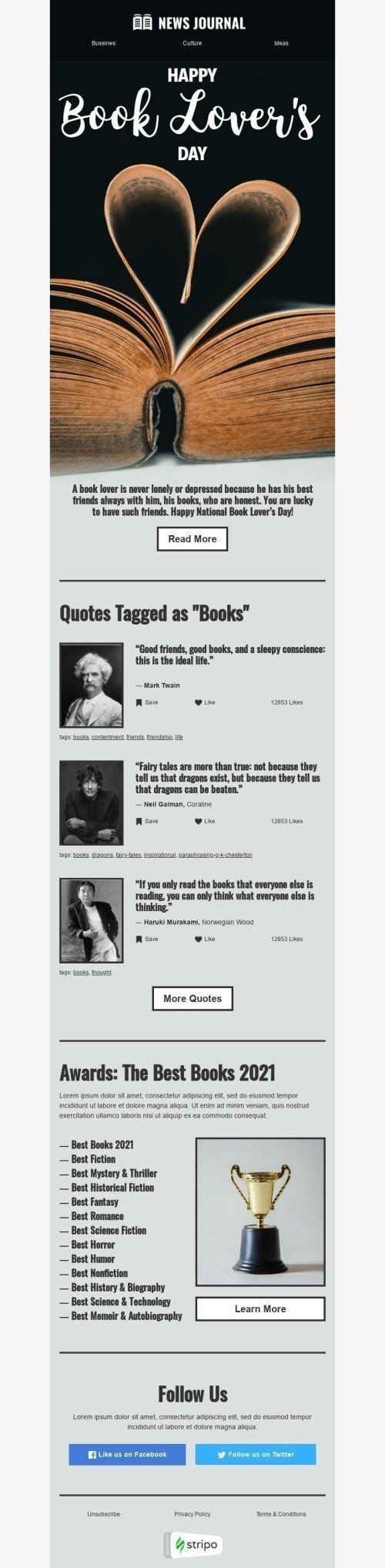 Book Lovers Day Email Template "The best books" for Publications & Blogging industry mobile view